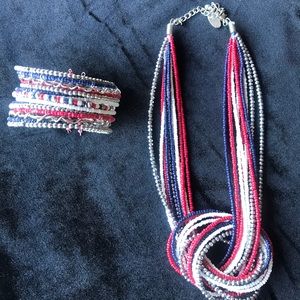 Red White / Blue beaded knot necklace & bracelet
